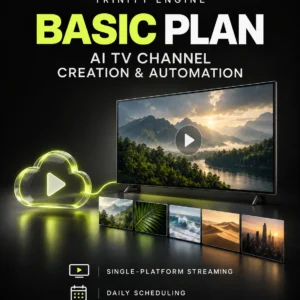 Trinity Engine Basic plan illustration showing cloud automation connected to a single TV display.