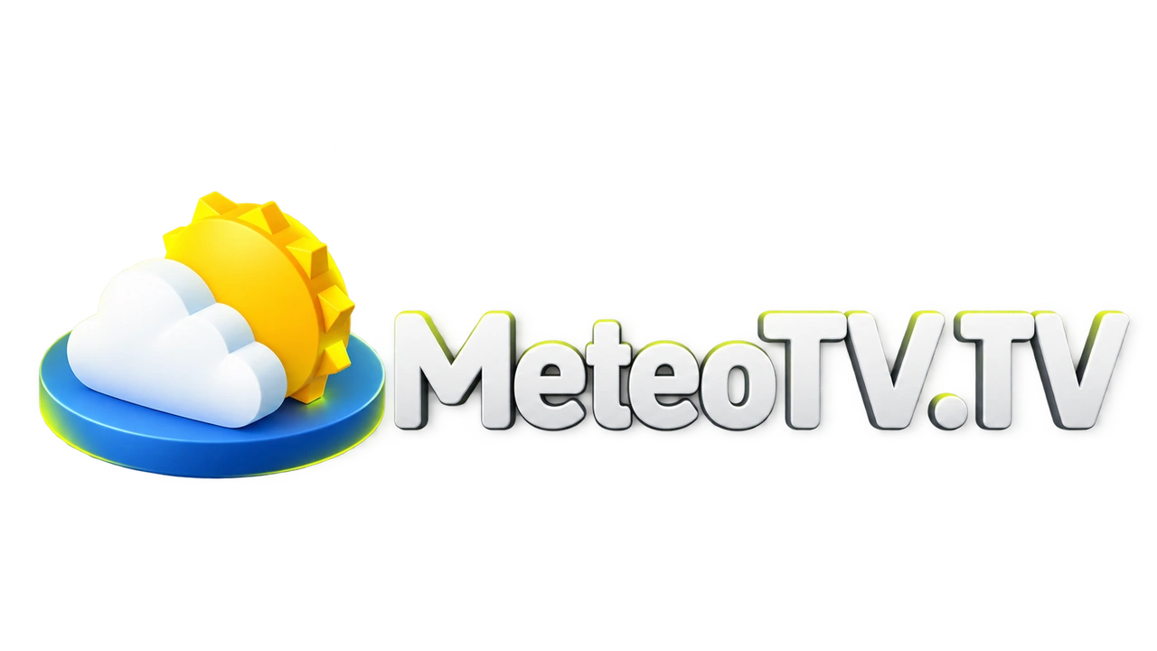 MeteoTV.TV logo with a sun and cloud on a blue base.