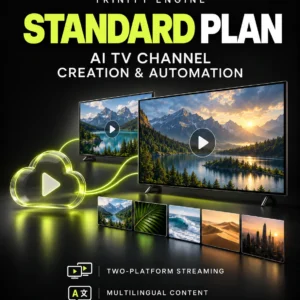 Trinity Engine Standard plan illustration showing cloud automation streaming to two TV displays.